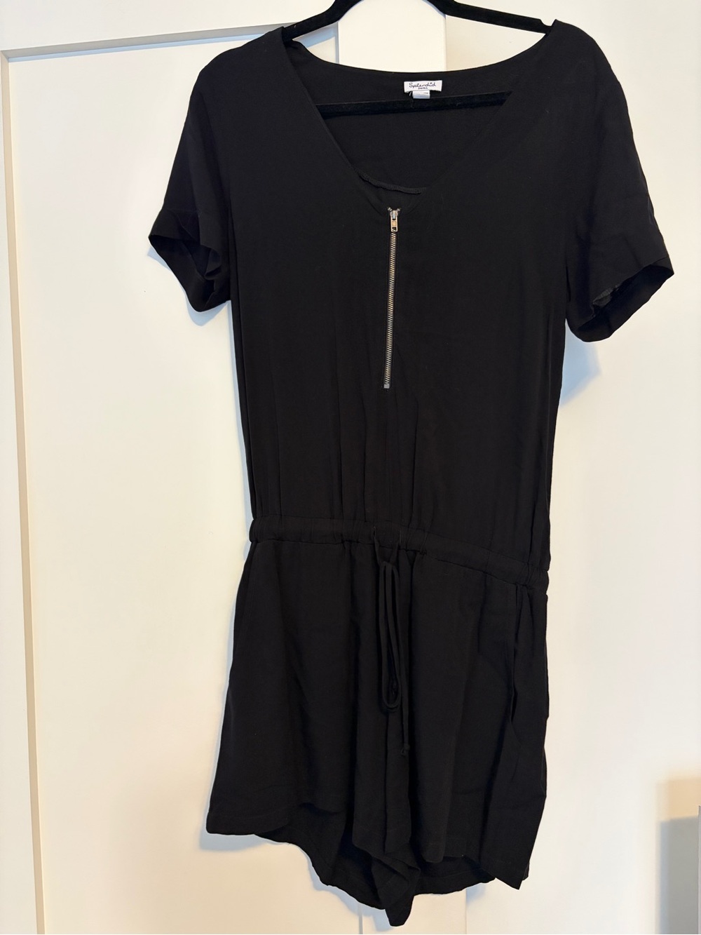 Splendid Black Short-Sleeve Mini Romper with Front Zip